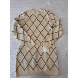 English Factory Lurex Argyle Pattern Knit Dress M Cream Silver Long Sleeve